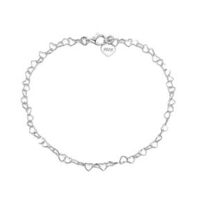 925 Sterling Silver Minimalist Hollow Heart Chain Anklet #E6-1423